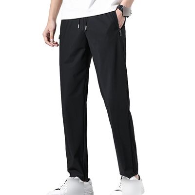 Maiyifu-GJ Mens Quick-Drying Casual Sweatpants Lightweight Hiking Joggers Pants Running Workout Trousers with Zipper Pockets (Black 1,Medium)