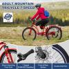 Barbella Adult Mountain Bike 7 Speed, 24/26/27.5 Inch Three Wheel Bike Mountain Tricycle Adult Tricycle Cruiser Trike, Adults Trikes with Shopping Basket, Exercise Men's Women's Tricycles, Red view 2