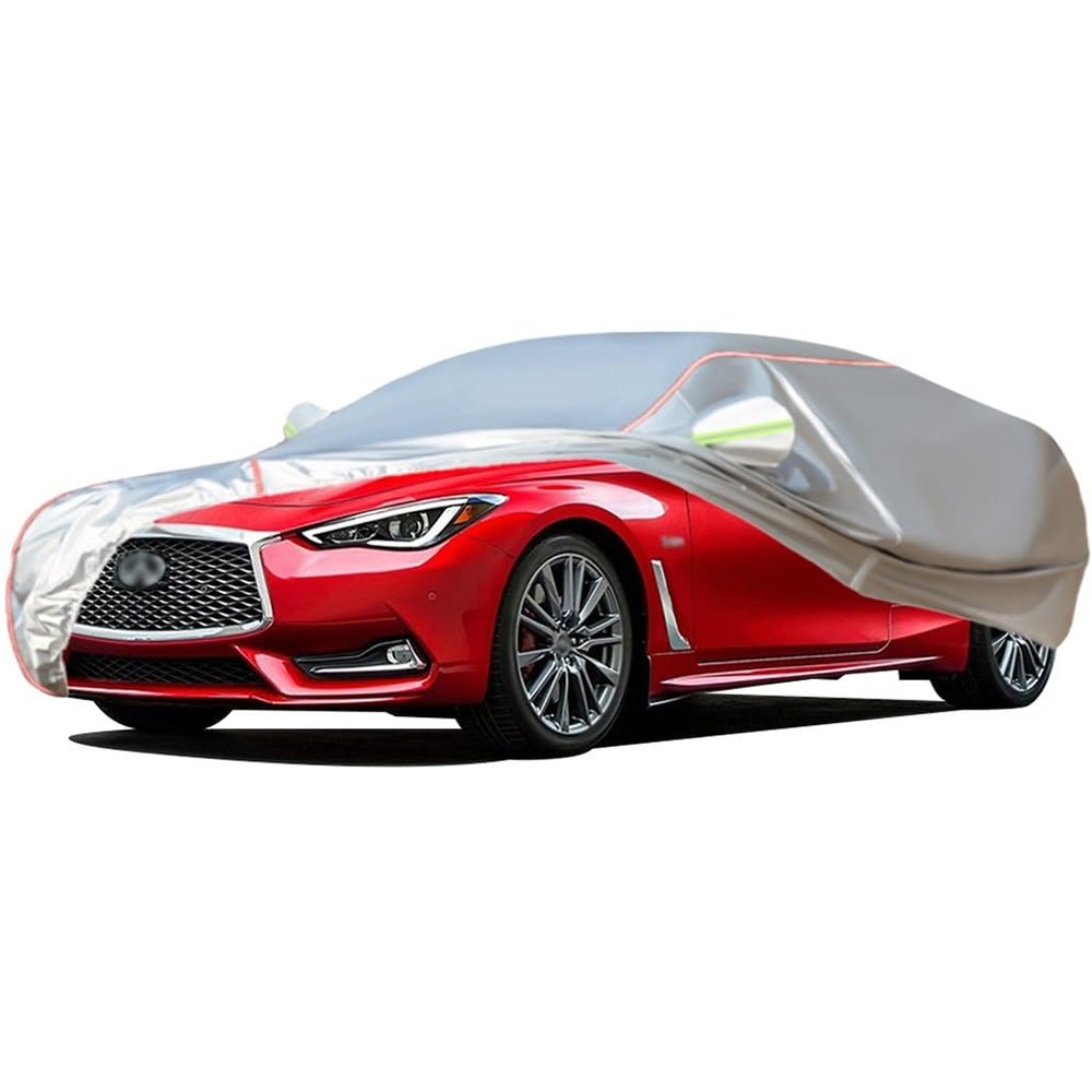 WOLWES Car Cover are Suitable for Infiniti Q60 All-Weather Windproof, Snowproof, Rainproof, UV-Protected and Breathable All-Season Universal with Side Door Zip Oxford Cloth Car Cover (Color : White)