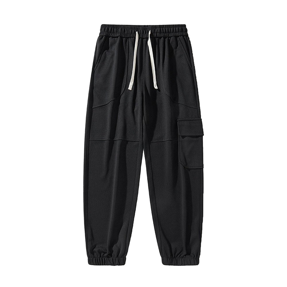 Maiyifu-GJ Mens Casual Cargo Pants Loose Fit Drawstring Elastic Waist Sweatpants Lightweight Joggers Pants with Pockets (Black,XX-Large)