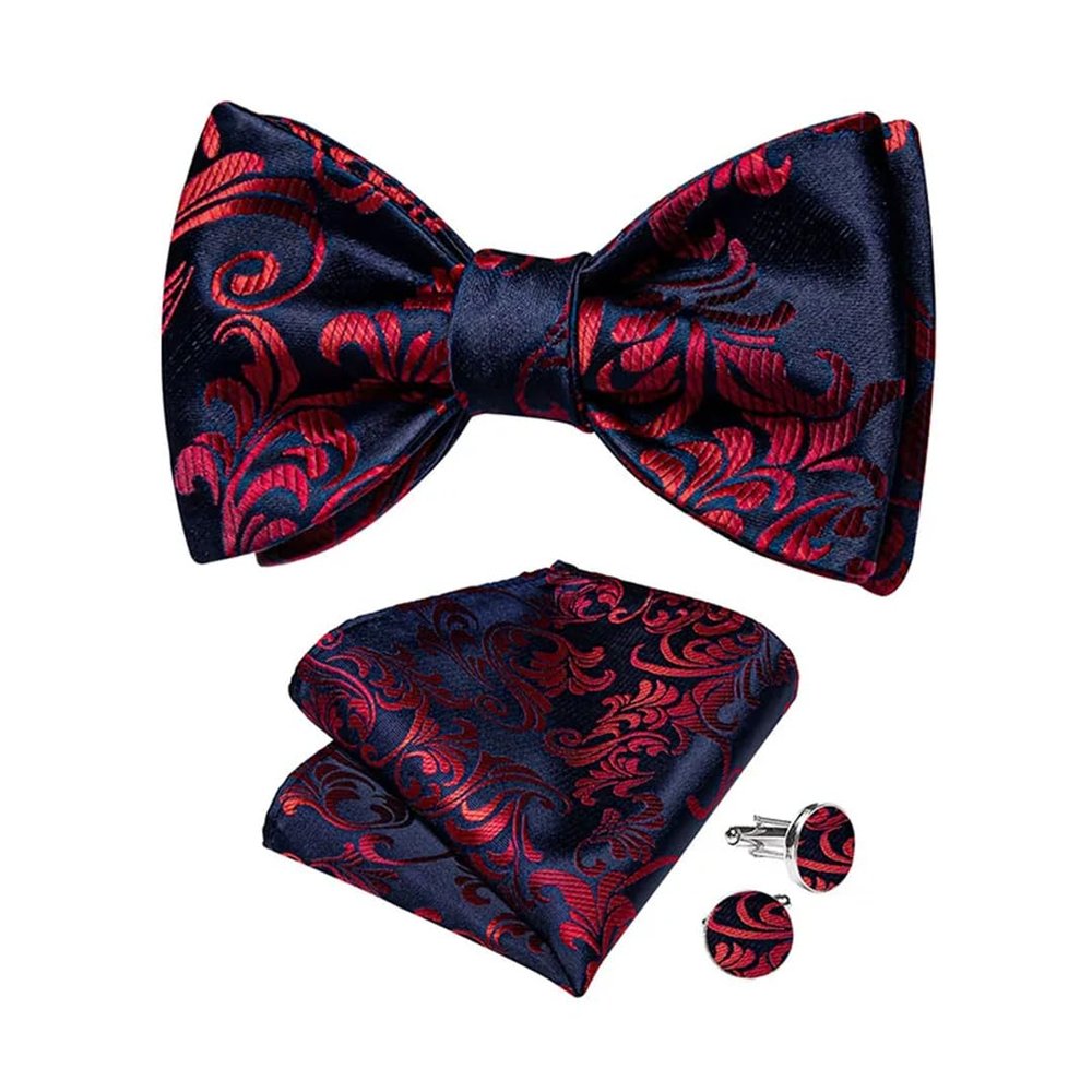 Bowtie For Men Self-Ties Set Cravat Mens Bow Tie Accessories Burgundy Wine Red Color Paisley Butterfly Knot Gift