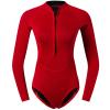 HSKJTT 2mm Neoprene Wetsuit, One Piece Diving Suit Women's Long Sleeved Swimwear with Front Zip Triangle Swimsuit Uv UPF 50+ Ladies Bodysuits,L, Red view 1