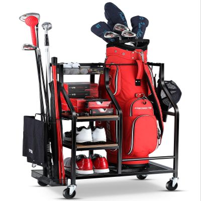 FHXZH Golf Bags Storage Garage Organizer Golf Bag Stand for Golf Bags, Clubs, Balls, Golf Equipment Accessories, Golf Bag Storage Rack with Wheels for Garage, Club, Basement (1 Golf Bag Organizer)