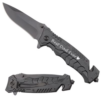 Gtizry Father's Day Gifts for Dad from Daughter Son - Best Dad Ever, Multifunctional Folding Knife for Fishing, Camping and Hunting - Birthday Christmas Gifts for Dad Thanksgiving Day Gift, Black