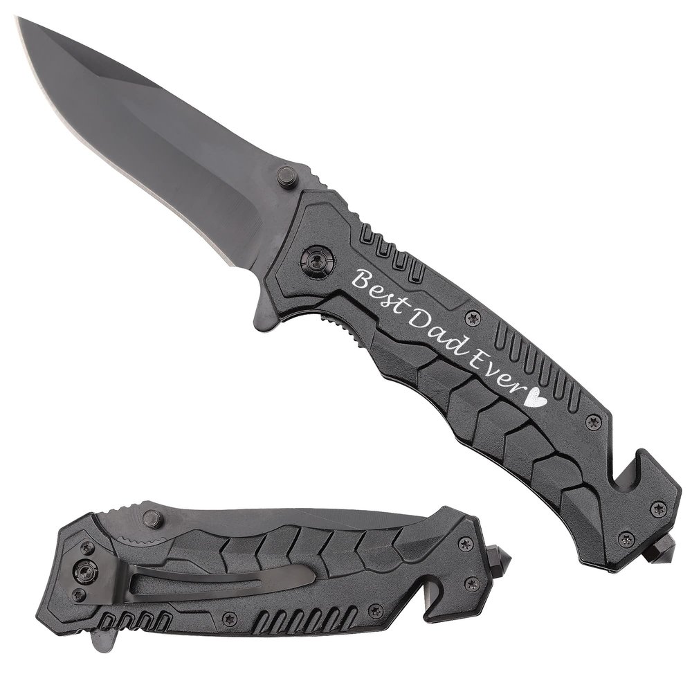 Gtizry Father's Day Gifts for Dad from Daughter Son - Best Dad Ever, Multifunctional Folding Knife for Fishing, Camping and Hunting - Birthday Christmas Gifts for Dad Thanksgiving Day Gift, Black