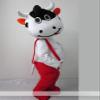 Cute Cow Mascot Costume in Red Overalls Adult Size for Men & Women with Built-in Fan Inside the Head view 1