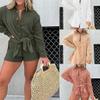 PFBEGS 2024 Summe Sexy Romper Dress Set Womens 2 Piece Outfits Long Sleeve Loose Plus Size, Large, Blck view 2
