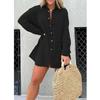 PFBEGS 2024 Summe Sexy Romper Dress Set Womens 2 Piece Outfits Long Sleeve Loose Plus Size, Large, Blck view 3