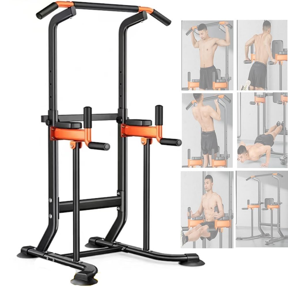Multi Function Power Tower Adjustable Height Pull Up & Dip Station Multi-Function Home Strength Training Fitness Workout Station for Home Gym
