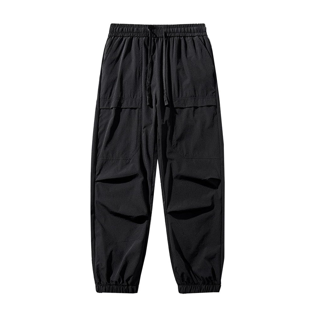 Maiyifu-GJ Men's Quick-Drying Cargo Pants Drawstring Athletic Jogger Sweatpants Casual Workout Hiking Long Trousers (Black,Medium)