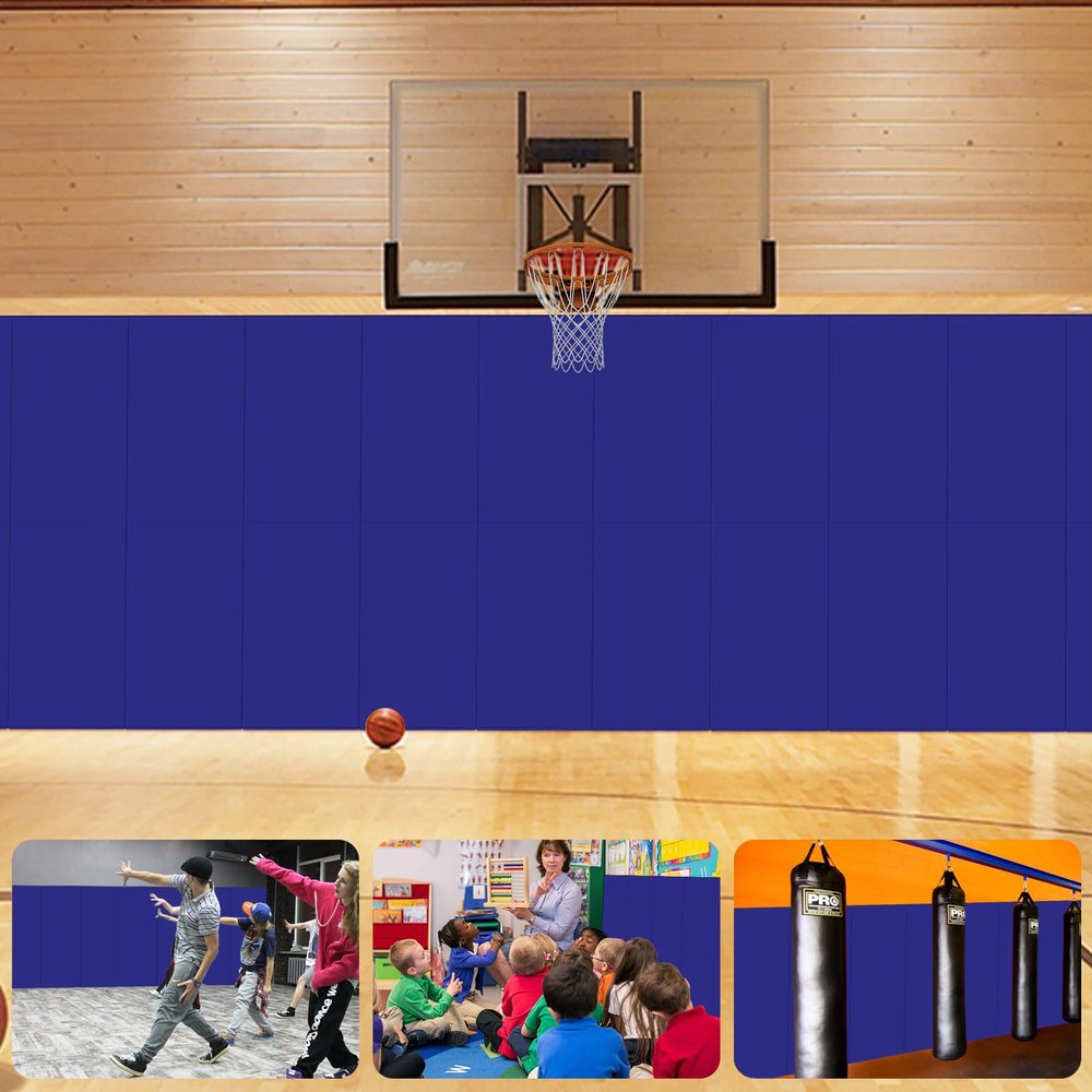 VANCL Wall Pad 4" Thick Wall Mats Basketball Wall Padding Tennis Removable Gym Wall Padding 4" Thick Gymnasium Wall Padding Wall Mat Gymnastics Padded Wall 60''x20''x4'' Blue [4 Pack]