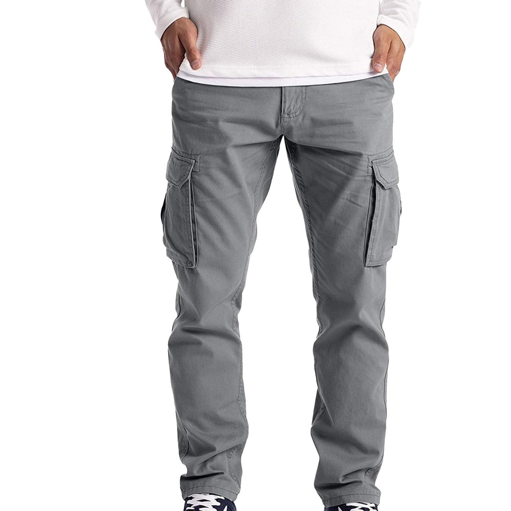 Maiyifu-GJ Casual Cargo Pants for Men Lightweight Multi Pockets Hiking Sweatpants Athletic Running Joggers Trousers (Light Grey,3X-Large)
