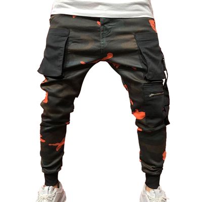 Maiyifu-GJ Men's Camouflage Cargo Jogger Pants Lightweight Multi Pockets Hiking Sweatpants Athletic Long Trousers Streetwear (Red,X-Large)