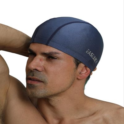 Swim Cap Nylon High Elasticity Swimming Hat for Men and Women Shorts Hair Comfprtable Breathable (Navy)