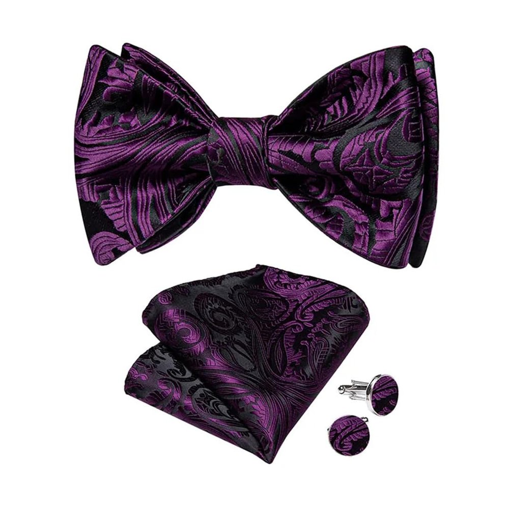 Bowtie For Men Self-Ties Set Cravat Mens Bow Tie Accessories Burgundy Wine Red Color Paisley Butterfly Knot Gift