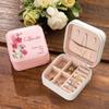 callie Personalized Birth Flower Jewelry Box for Women Mom, Custom Watercolor Leather Travel Jewelry Case, Mother's Day Wedding Birthday Gift for Her view 3