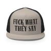 RIVEMUG Fuck What They Say Flat Bill Trucker Hat High Crown Adjuistable Cap Silver/Black view 2