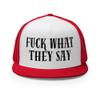 RIVEMUG Fuck What They Say Flat Bill Trucker Hat High Crown Adjuistable Cap view 2