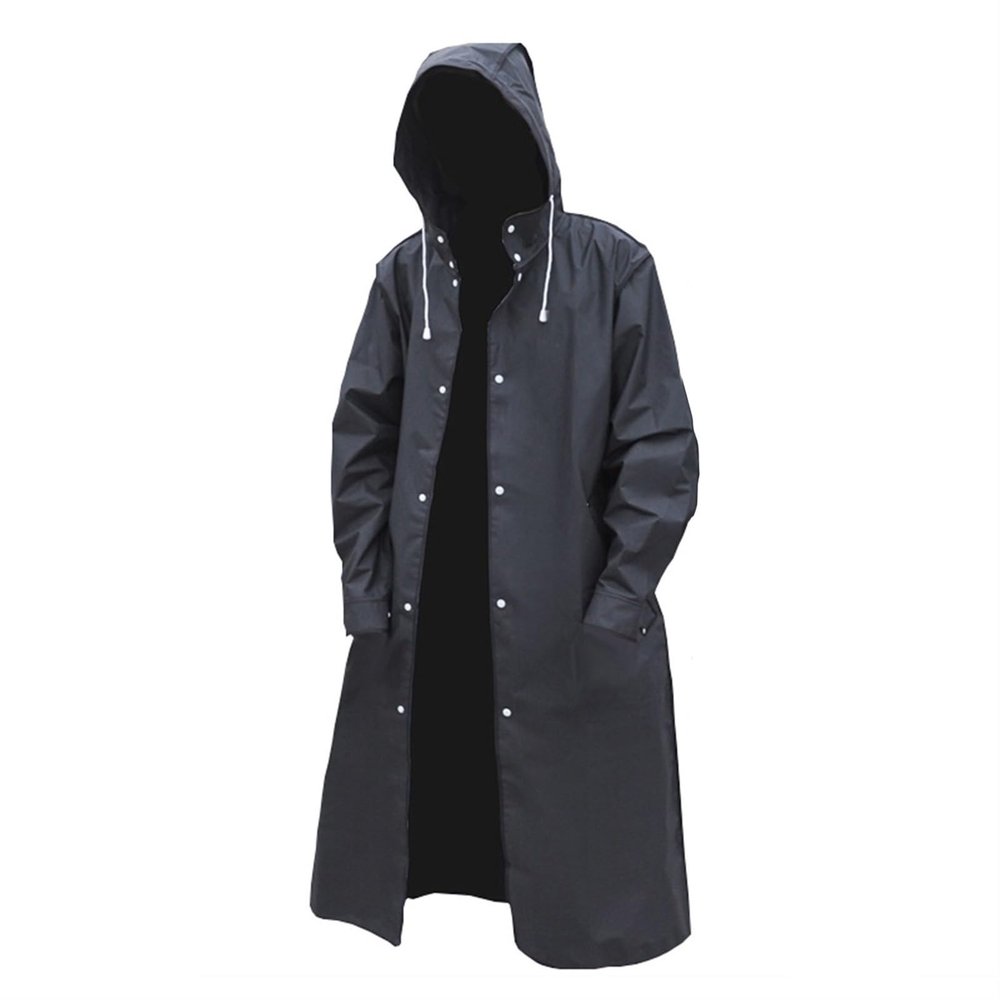 AKbik Men's Raincoats With Hood, Waterproof Reusable Coat Jacket Adults, Rain Coat for Hiking Trekking Poncho (Color : Black, Size : Large)