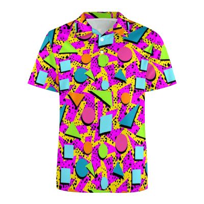 80s 90s Men's Golf Polo Shirts Hawaiian Polo Shirts for Men Dry Fit Golf Shirt Short Sleeve Print Polo Shirts for Men,Pink Medium