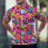 80s 90s Men's Golf Polo Shirts Hawaiian Polo Shirts for Men Dry Fit Golf Shirt Short Sleeve Print Polo Shirts for Men,Pink Medium view 2