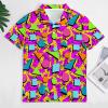 80s 90s Men's Golf Polo Shirts Hawaiian Polo Shirts for Men Dry Fit Golf Shirt Short Sleeve Print Polo Shirts for Men,Pink Medium view 3
