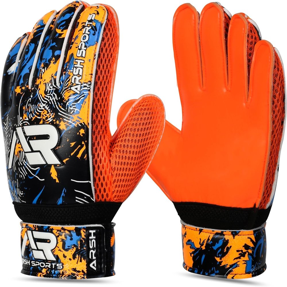 Arsh Sports Soccer Goalie Gloves, Football Goalkeeper Gloves for Kids Youth & Adult Strong Grip Finger Save 4mm Latex Finger Spine Protection (Orange, Size 7 Suitable for Size S-M Adult)