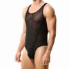BreakEgg Men's Sexy Cutout Mesh Bodysuit Transparent Tank Tops Crewneck Mens Body Suit One Pieces Coveral (Medium,Black) view 3