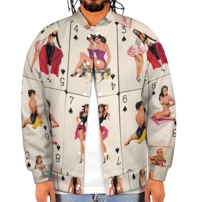 Poker Pinup Girls Men's Baseball Jacket Casual Bomber Jacket Loose Letterman Coat XL