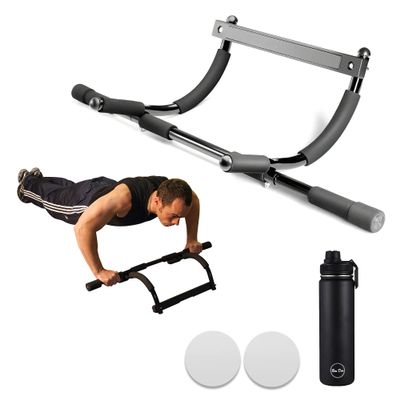 Ben Din Pull Up Bar for Doorway with Water Bottle | Sturdy Steel Upper Body Fitness Workout Bar | Strength Training Pull-up Bar | Quick Installation Indoor Chin-Up Bar for Home Gym (Black 2)