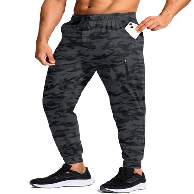 MUZEGE Men's Athletic Joggers Stretch Sweatpants with Zipper Pockets Lightweight Running Workout Gym Track Golf Jogging Training Sweat Pants for Men(Black Camo,S)