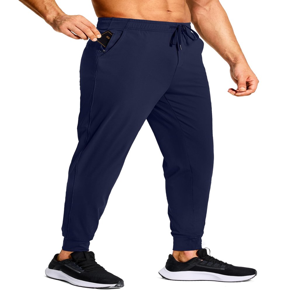 MUZEGE Men's Athletic Joggers Stretch Sweatpants with Zipper Pockets Lightweight Running Workout Gym Track Golf Jogging Training Sweat Pants for Men(Dark Blue,3XL)
