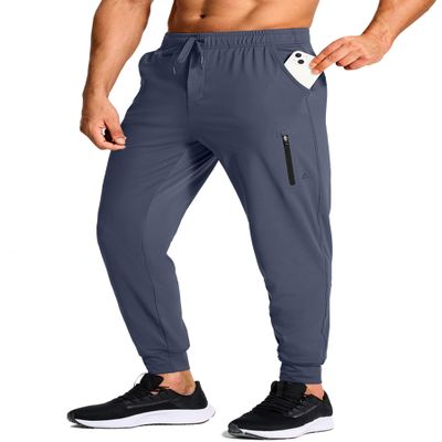 MUZEGE Men's Athletic Joggers Stretch Sweatpants with Zipper Pockets Lightweight Running Workout Gym Track Golf Jogging Training Sweat Pants for Men(Navy,XS)