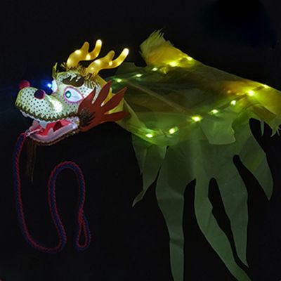 ZJKXJH Dragon Dance Ribbon - Exercise Fitness Silk Dragons Poi, Outdoor Sports Light Up Dragon Streamer with 3D Real-Like Dragon Head, Chinese Folk Physical Training (Color : Yellow, Size : 10m/33ft)