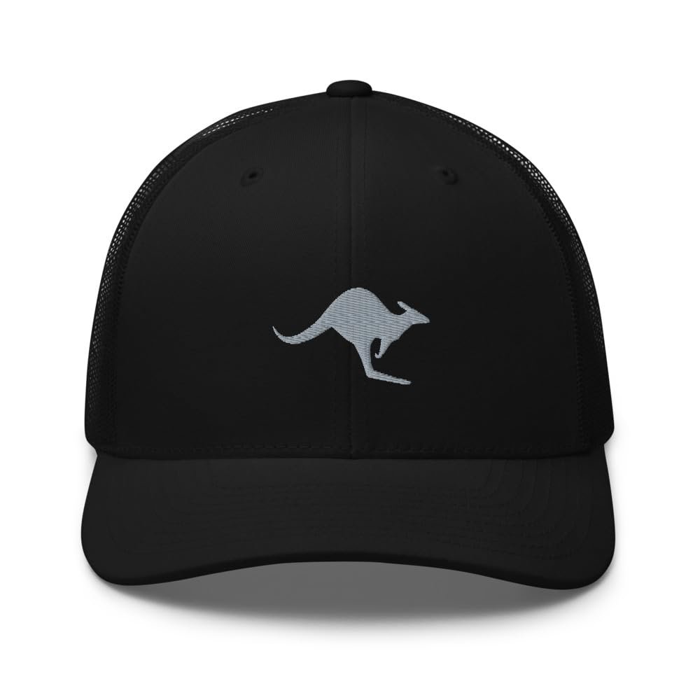 Kangaroo Trucker hat, Embroidered Unisex hat, Kangaroo Hats for Men and Women. Black