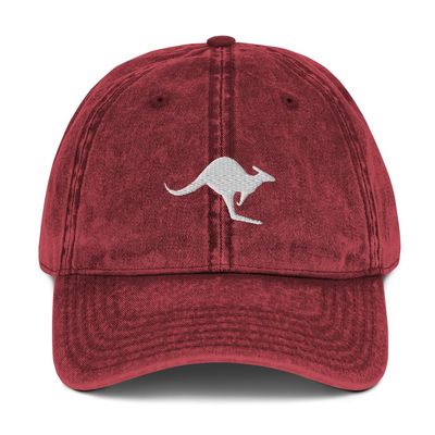 NineFit Basics Kangaroo hat, Embroidered Unisex Vintage hat, Kangaroo Hats for Men and Women. Maroon