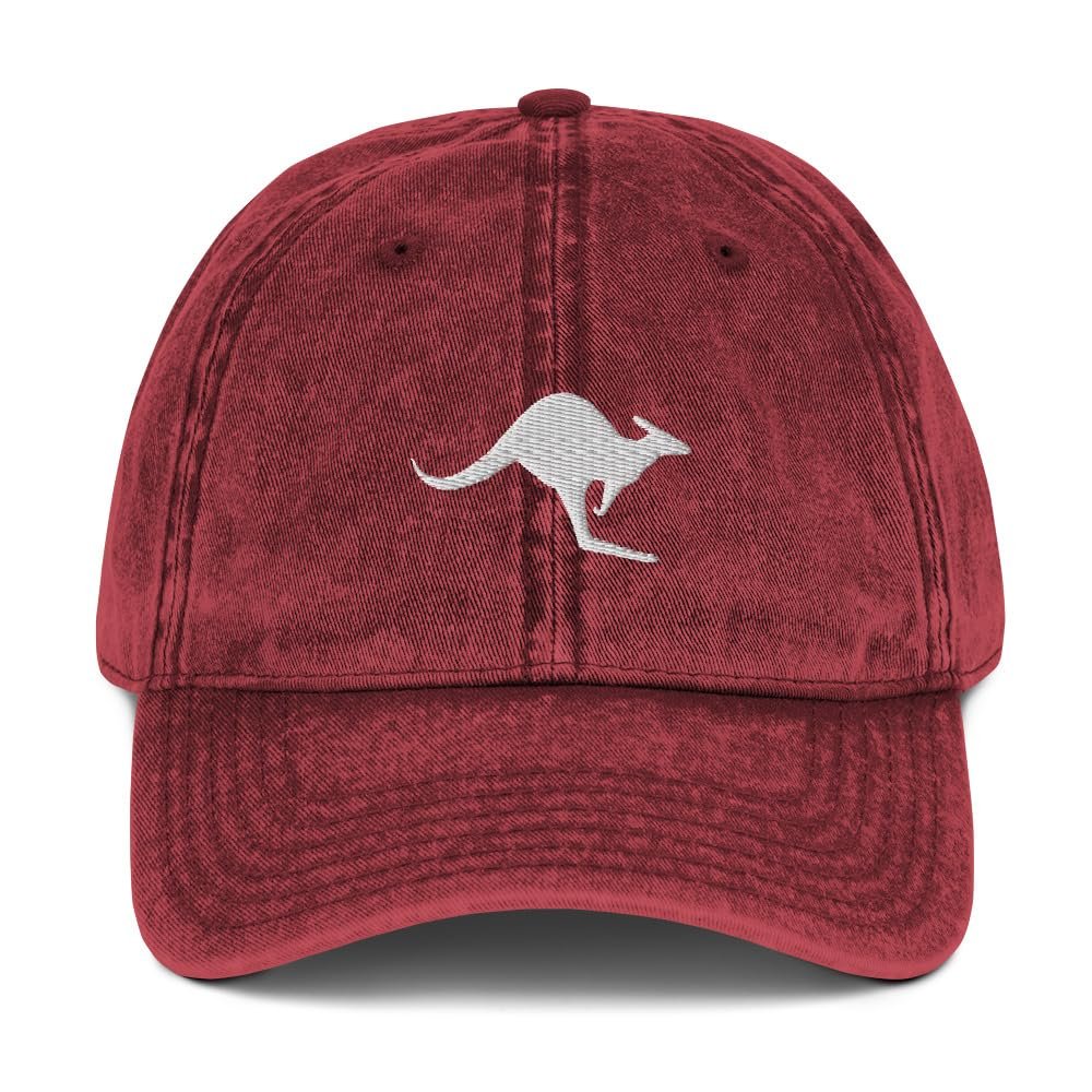 NineFit Basics Kangaroo hat, Embroidered Unisex Vintage hat, Kangaroo Hats for Men and Women. Maroon