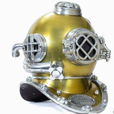 NineFit Basics US Navy Mark V Boston Deep Sea Scuba Antique Divers Helmet Marine Diving Helmet, As Shown in image