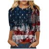 AAZJSS Patriotic Women's 4th of July American Flag T-Shirt, Red, White & Blue, 3/4 Sleeve, Crew Neck, Multicolor, Adult, Medium to X-Large view 1