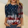 AAZJSS Patriotic Women's 4th of July American Flag T-Shirt, Red, White & Blue, 3/4 Sleeve, Crew Neck, Multicolor, Adult, Medium to X-Large view 2