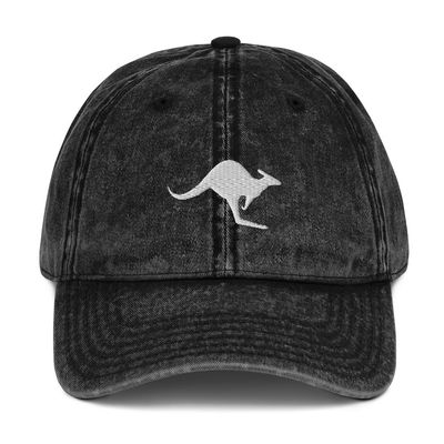 Kangaroo hat, Embroidered Unisex Vintage hat, Kangaroo Hats for Men and Women. Black