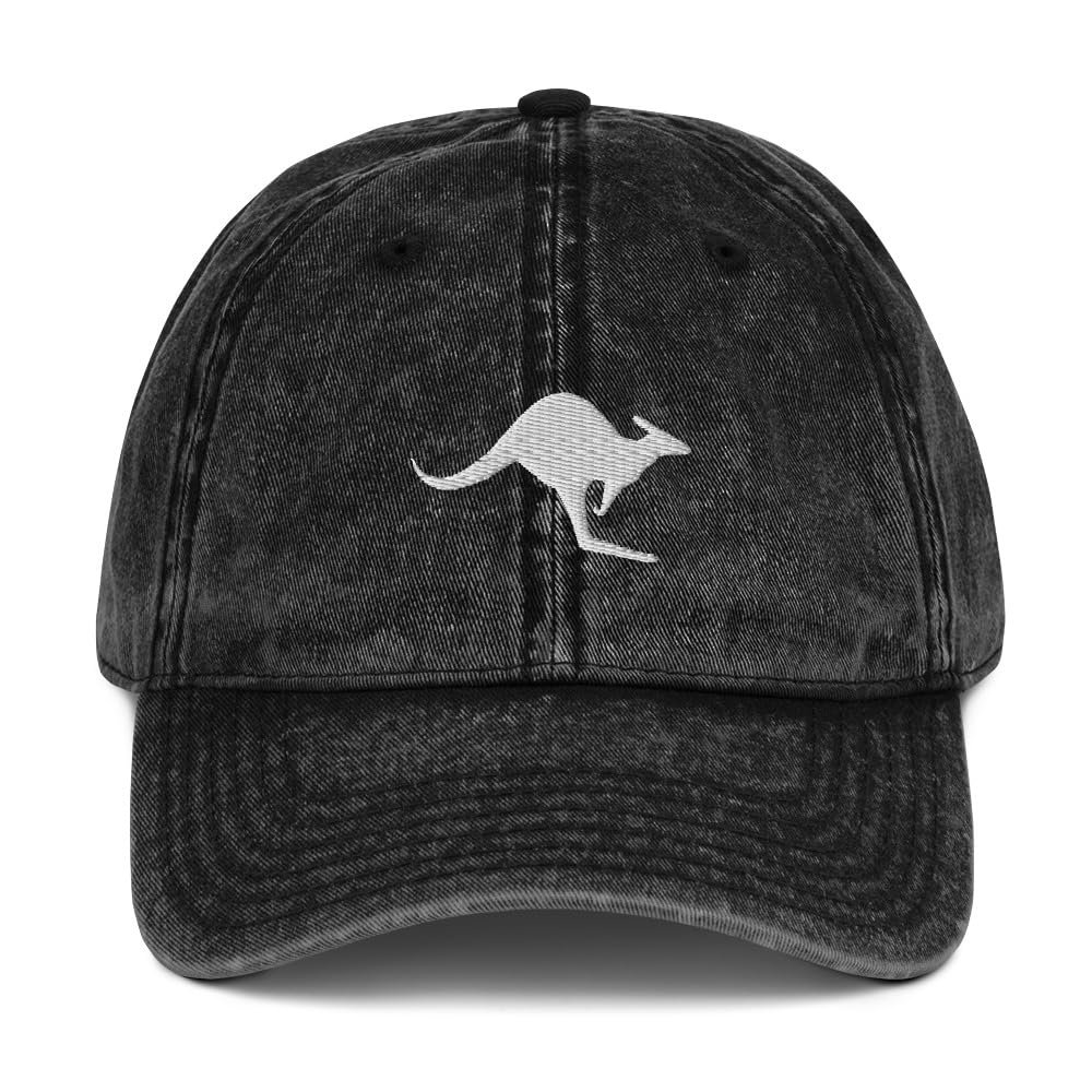 Kangaroo hat, Embroidered Unisex Vintage hat, Kangaroo Hats for Men and Women. Black