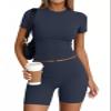 Trendy Queen Womens 2 Piece Workout Sets Short Matching Lounge Sets Summer Clothes Going Out Gym Outfits NavyBlue XL view 1
