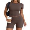 Trendy Queen Womens 2 Piece Workout Sets Short Matching Lounge Sets Summer Clothes Going Out Gym Outfits MochaBrown XS view 1