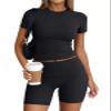 Trendy Queen Womens 2 Piece Workout Sets Short Matching Lounge Sets Summer Clothes Going Out Gym Outfits Black S view 1