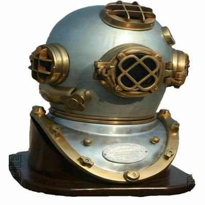 NineFit Basics US Navy Diving Helmet Mark V Deep Sea Divers Diving Helmet with Wooden Base, As Shown in image