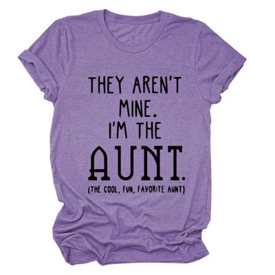 ZLXBLYYMZ They aren't Mine I'm The Aunt Shirts Women Funny Short Sleeve Aunt T-Shirt Letter Printed Casual Crewneck Tops Purple, XX-Large