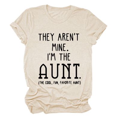 ZLXBLYYMZ They aren't Mine I'm The Aunt Shirts Women Funny Short Sleeve Aunt T-Shirt Letter Printed Casual Crewneck Tops Beige, XX-Large