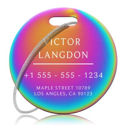 Stainless Luggage Tags for Suitcases: Metal Personalized Luggage Tags and Bags with Customizable Texts (Rainbow)