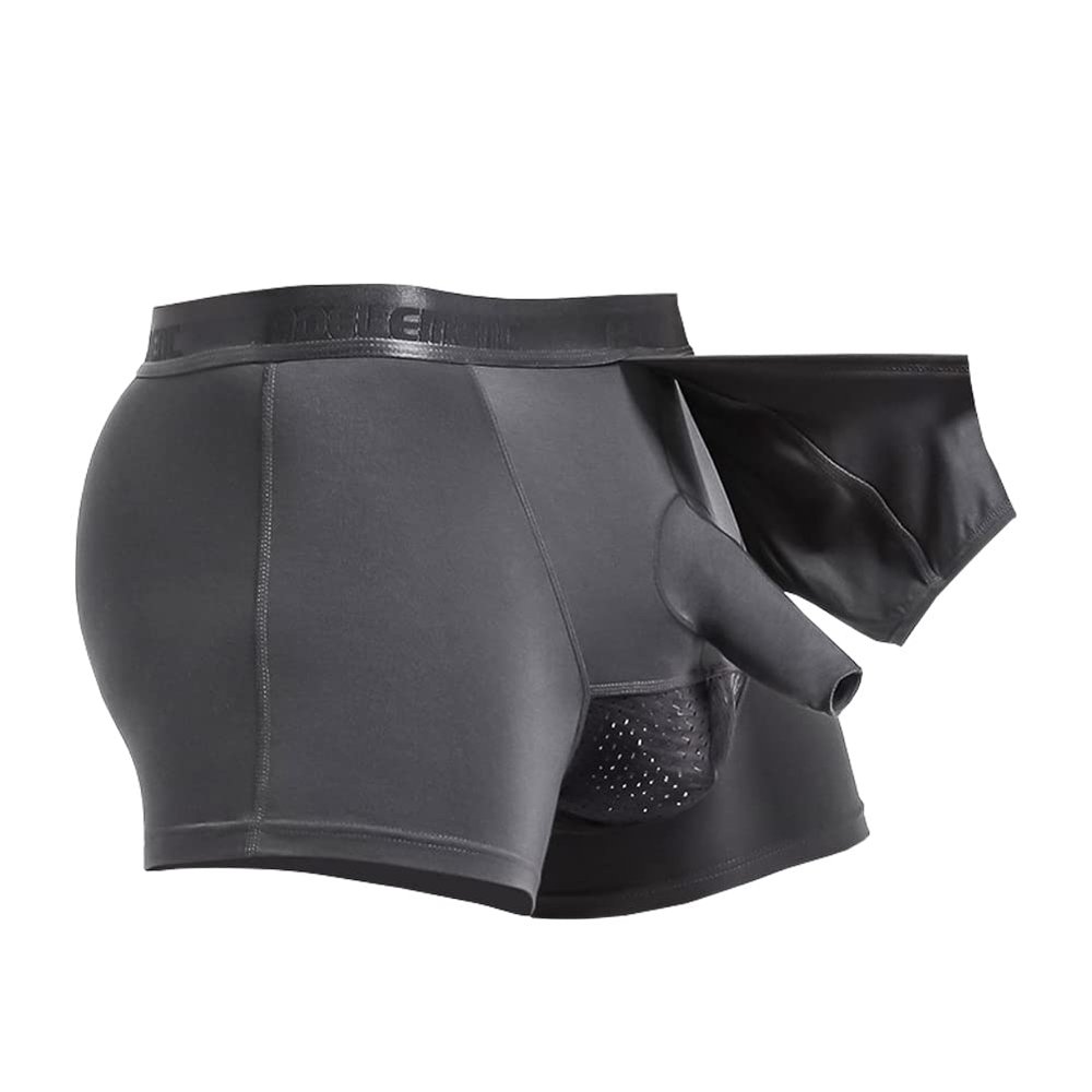 Feelonger Men's Trunks redundant Prepuce Physical Therapy Front Open Breathable Bulge Boxer Briefs Separated Pouch underwear (US, Alpha, X-Large, Regular, Regular, Gentlman Grey)